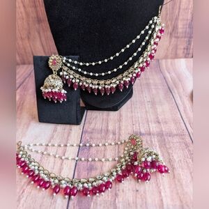 Hot Pink Jumka (or jhumka) Earrings w/ Ear Chain | Karan Chain